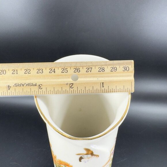 Japanese Porcelain Ceramic Folded Vase Shibata Japan Flower Shaped Vase Painted - Picture 7 of 16